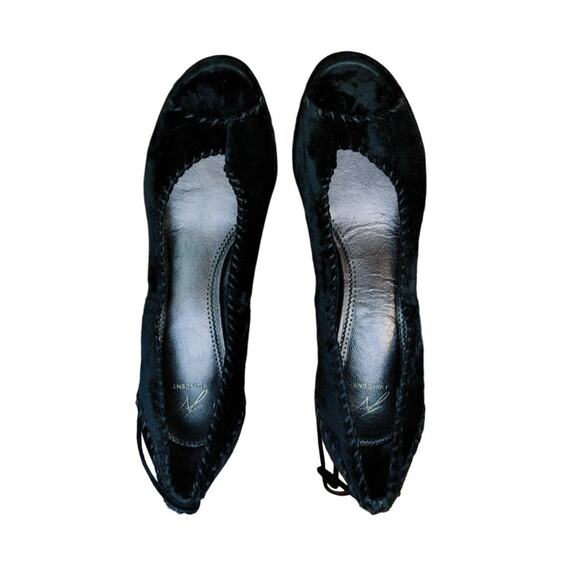 J Vincent Leather Suede Shoes Lace Up Back Peep Toe Black 8.5 - Picture 4 of 4